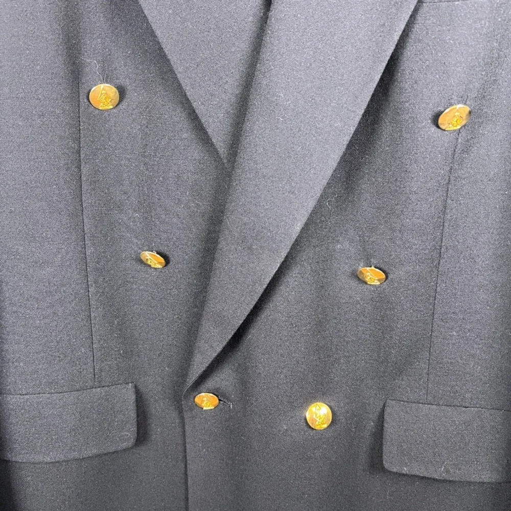 Austin Reed Mens 42L Double Breasted Blazer Black Pure Virgin Wool‎ Gold Button